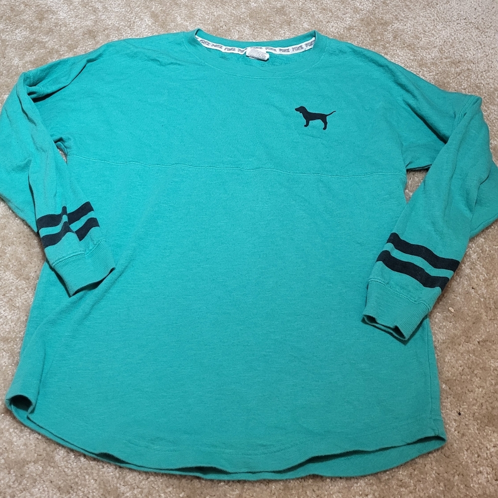 PINK Victoria's Secret Teal Long Sleeve Tee with Black Accents